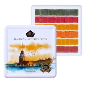 Hediyelik Metal Kutuda 725gr Glutensiz Vegan 6 Çeşit Tropik Meyve Aromalı Lokum