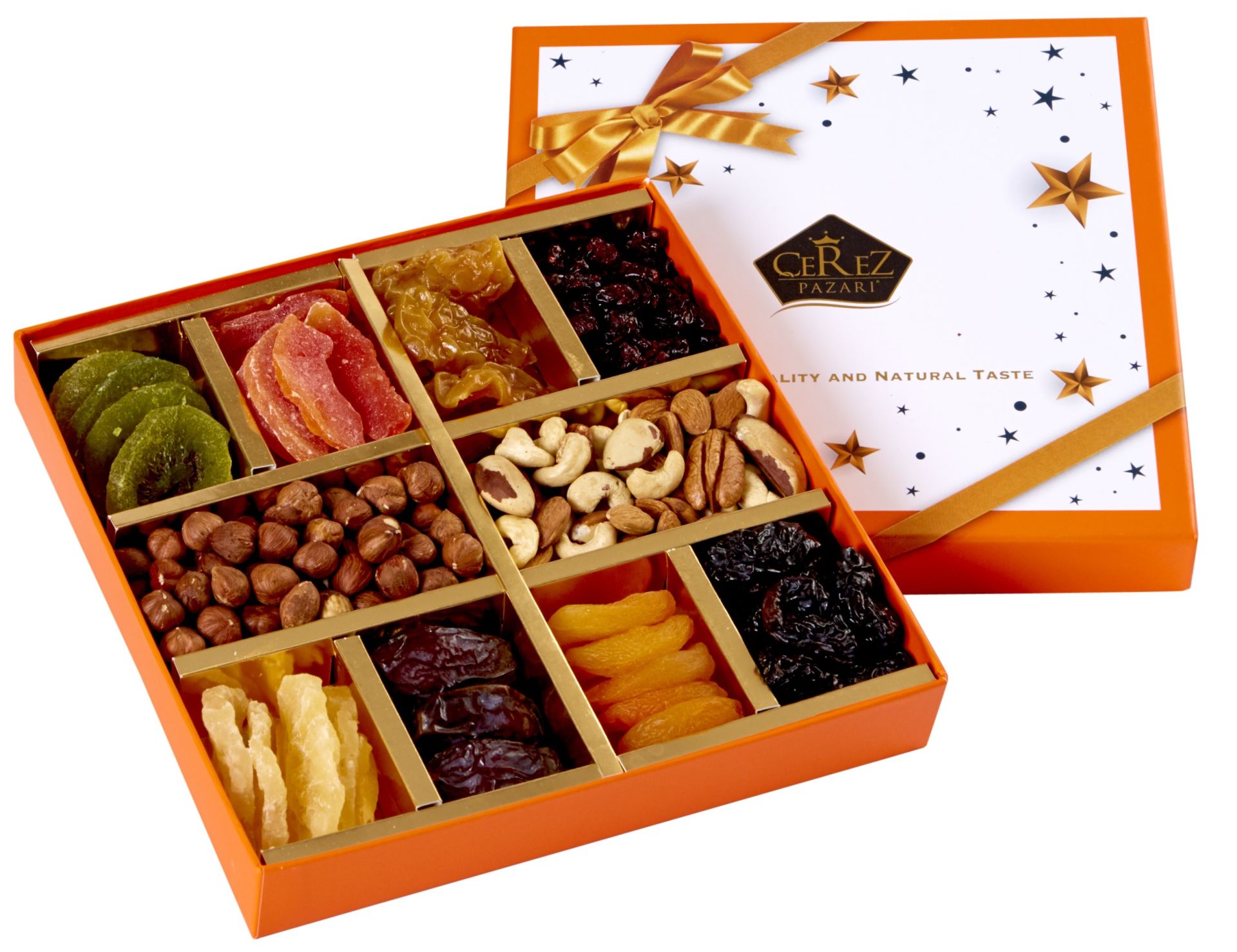 Spesiyal Kuruyemiş ve Kuru Meyveler Hediyelik Turuncu Kutuda 650gr