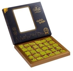 Hediyelik Kutuda Toz Antep Kaplı Antep Fıstıklı 500gr Vegan, Glikozsuz Lokum (Deri Desenli Kutu)